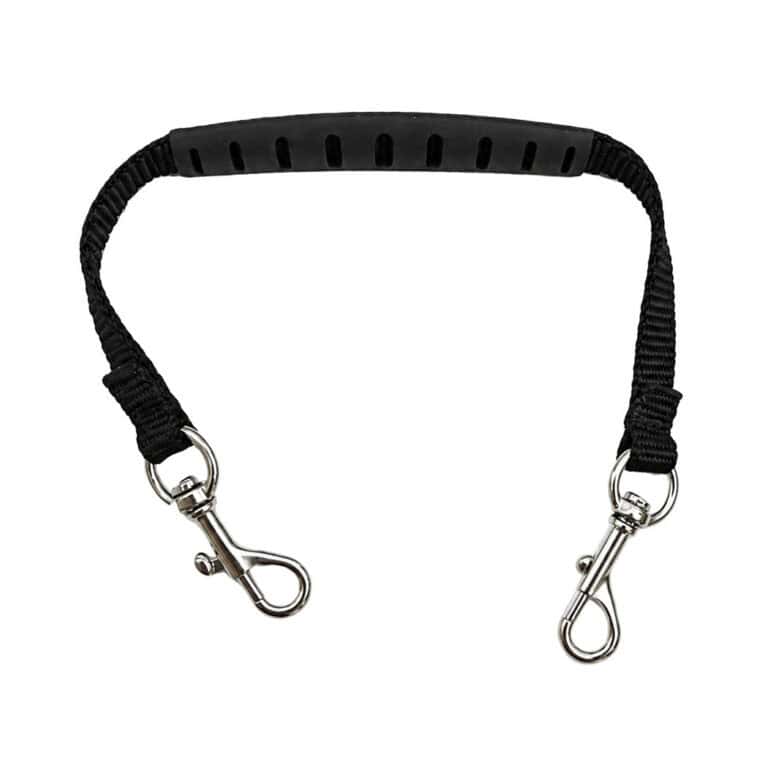 Durable black scanner lanyard with metal clips for electronic devices and barcode scanners.