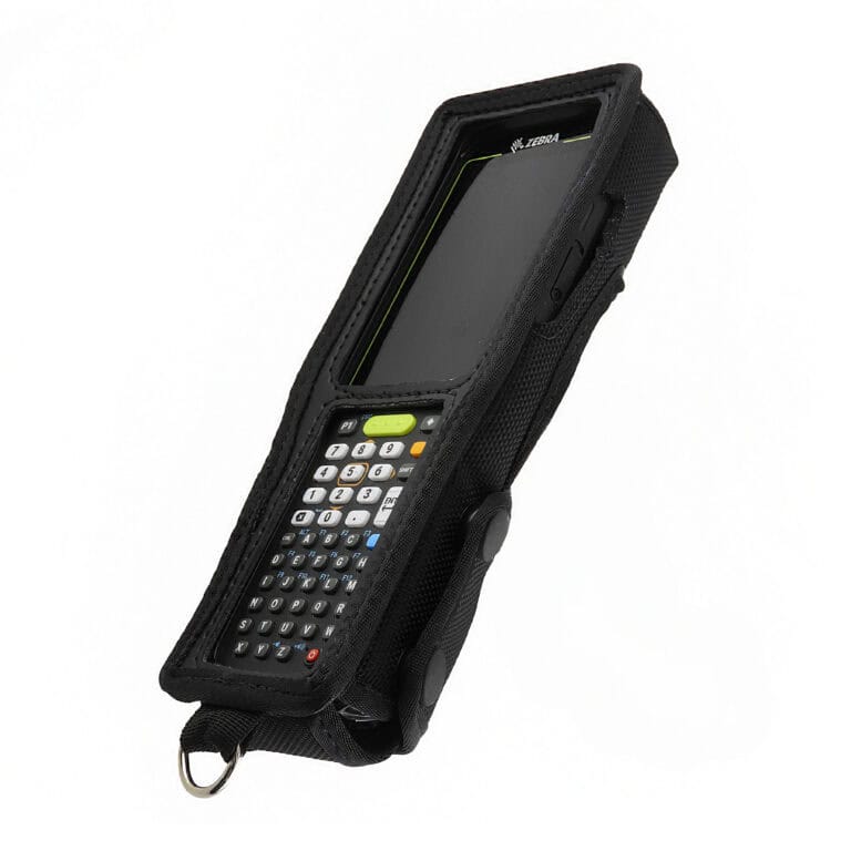 Rugged protective case for barcode scanner and electronic devices with holster attachment.