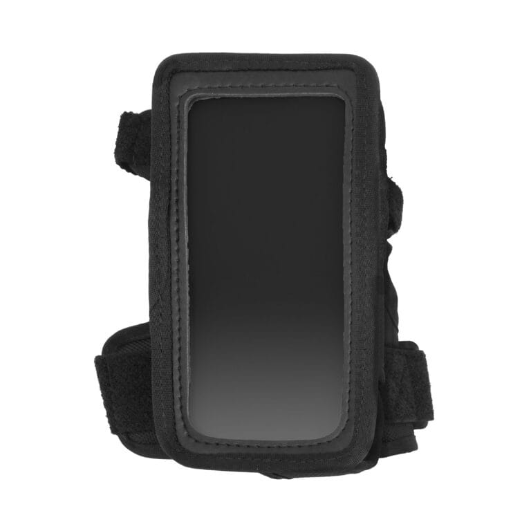 Durable black scanner case with adjustable straps for electronic devices and barcode scanners.